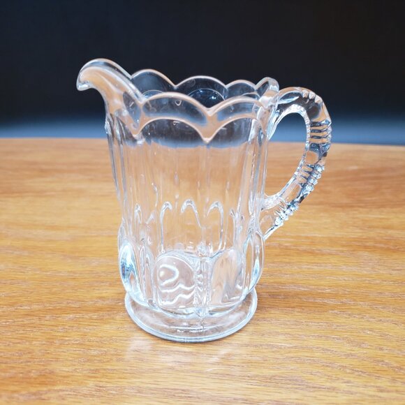 Vintage Pressed Glass Creamer Small Pitcher Scalloped Rim Paneled Design 4” - Picture 1 of 7